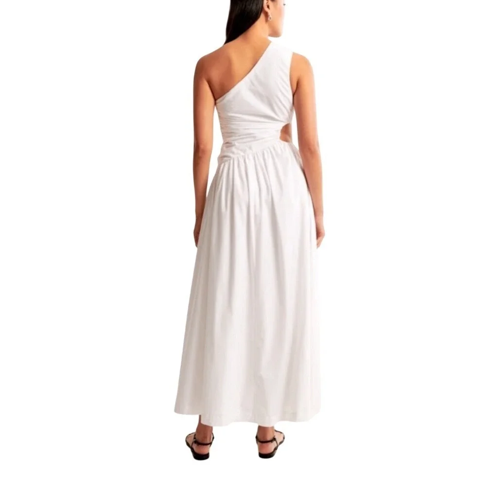 Abercrombie & Fitch White One Shoulder Maxi Dress